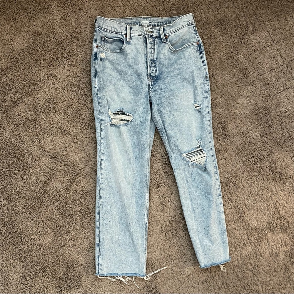Old Navy Extra High Waisted Sky Hi Straight Button Fly Ripped Jeans 12 Petite